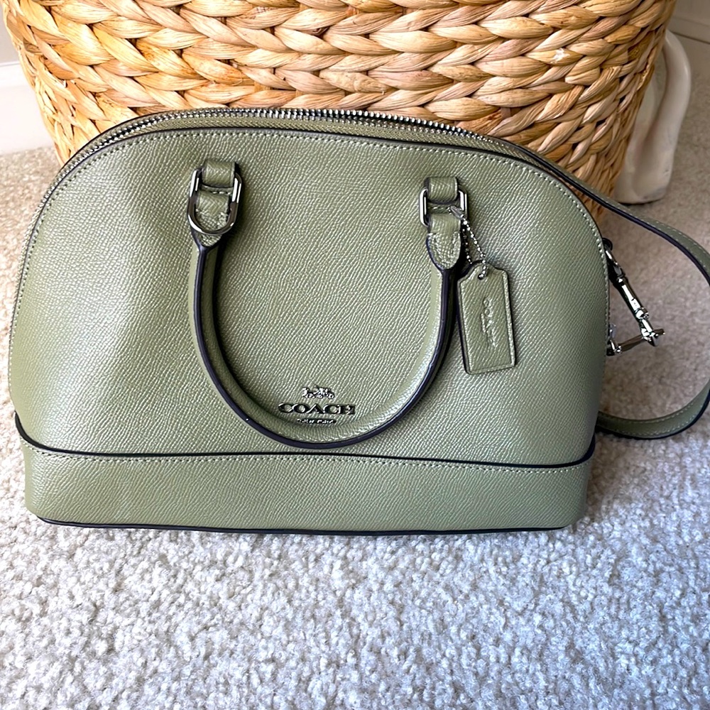 Olive green leather Coach cross body purse